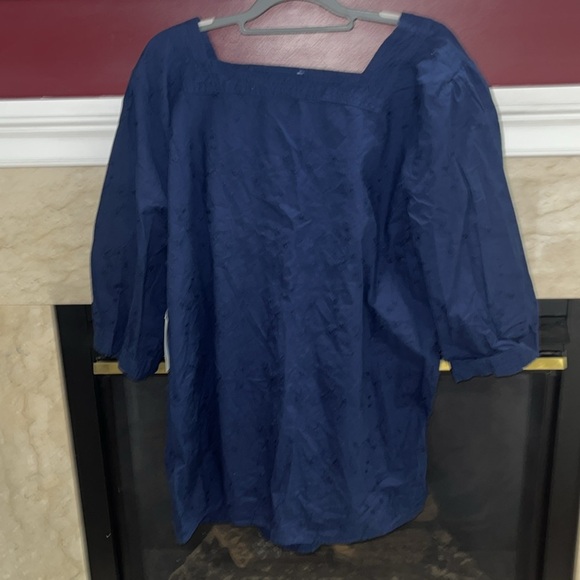 Liz & Me embroidered cotton pleated top navy blue - Picture 3 of 9